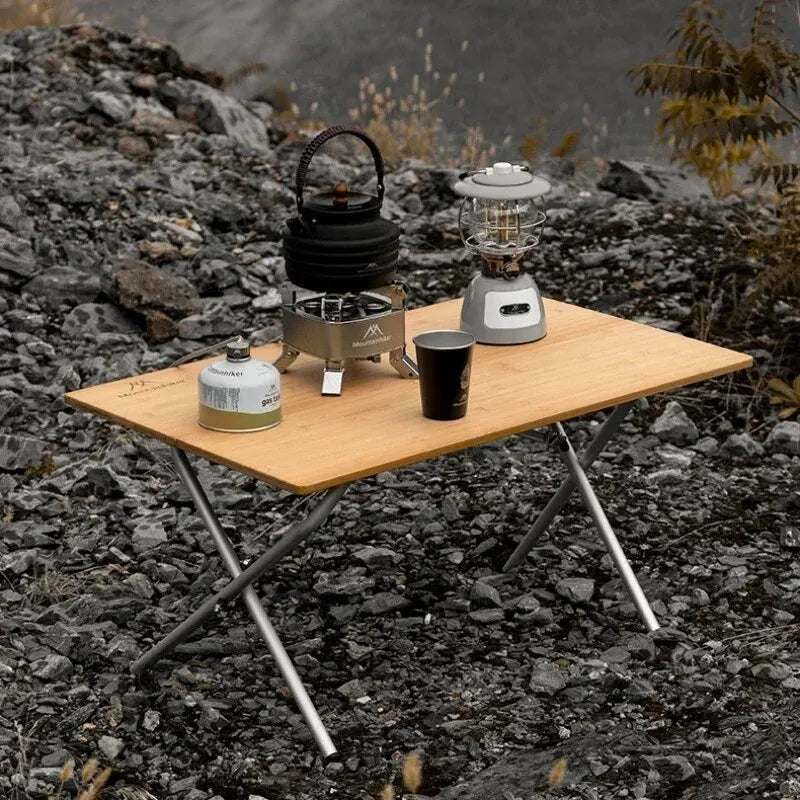 Portable Outdoor Bamboo Folding Table 2-Fold Camping Desk Brown