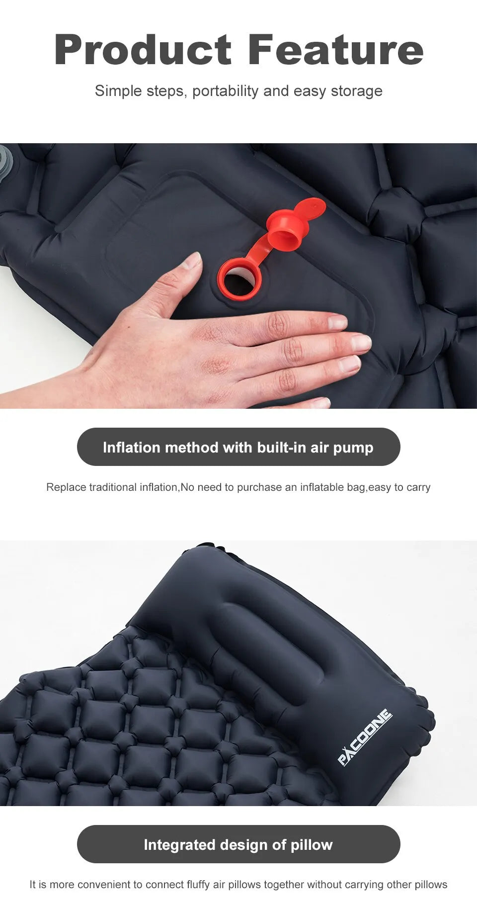 Ultralight Camping Inflatable Mattress with Built-In Pump and Pillows