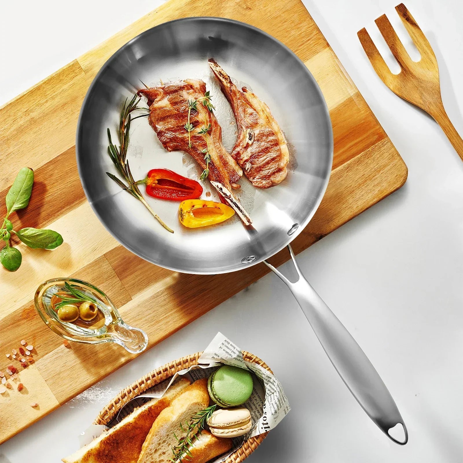 28cm 11-Inch 304 Stainless Steel Frying Pan Nonstick Uncoated Silver