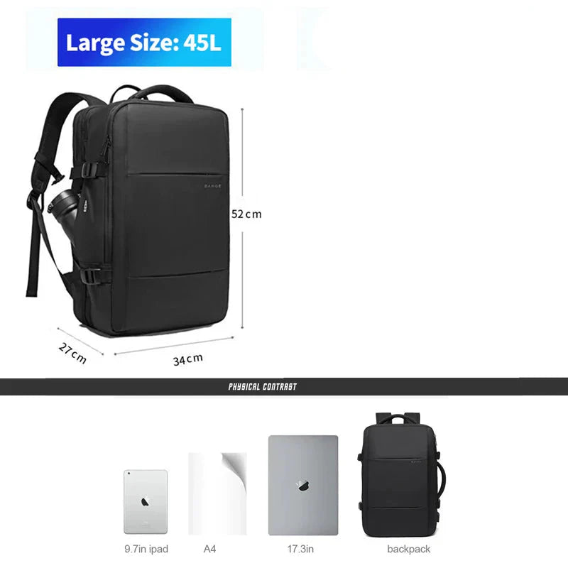45L Expandable Laptop Backpack Black
