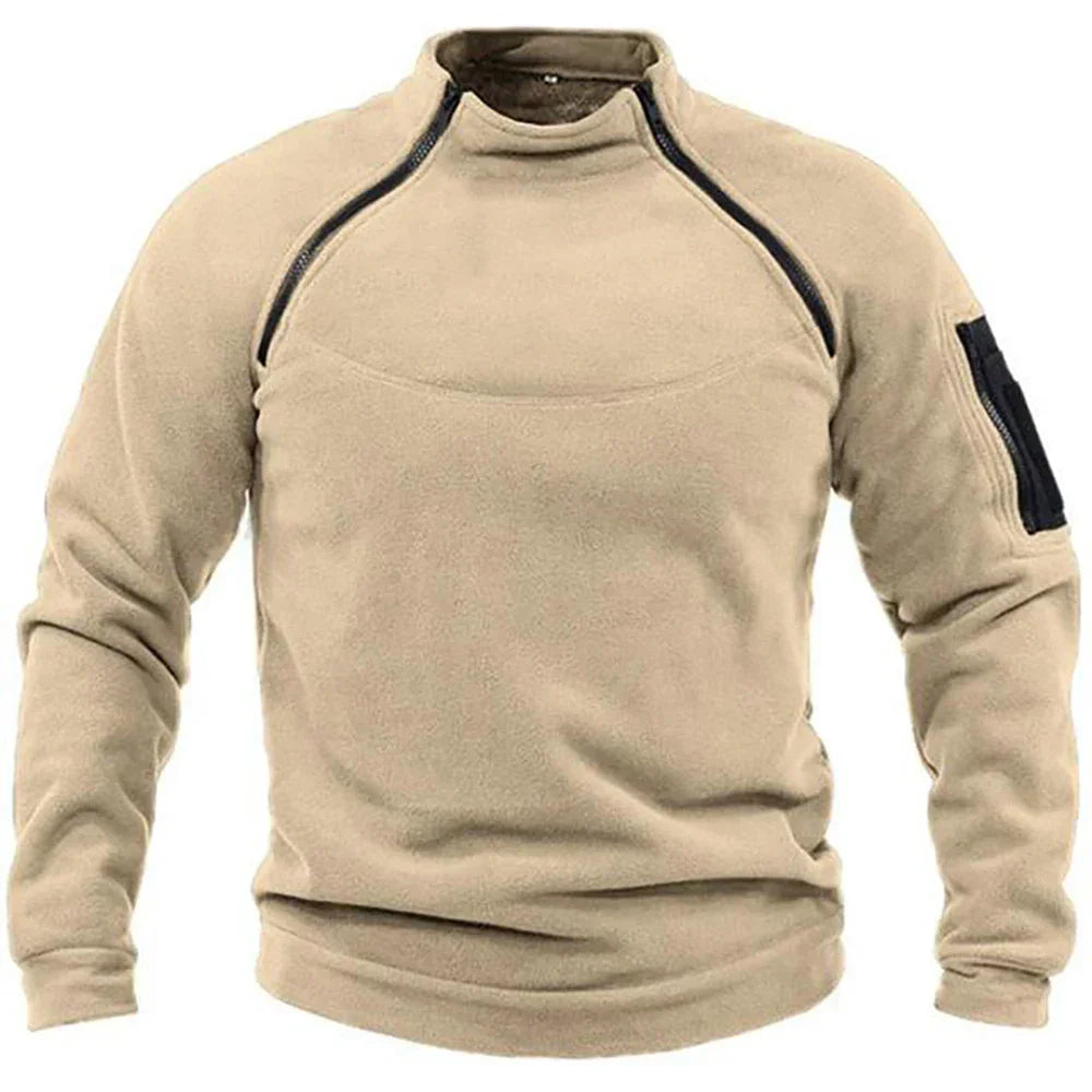 Men's Tactical Fleece Pullover Jacket Outdoor Hiking (Khaki)