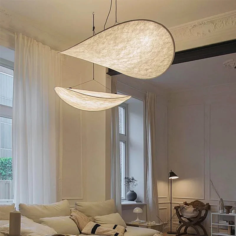 Silk Fabric Tense LED Ceiling Chandelier - Remote Control Dimmable Pendant Hanging Lamp