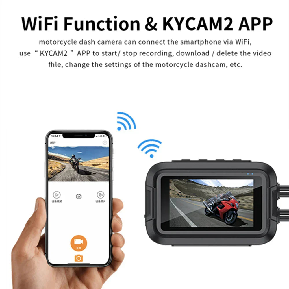 Dual 1080P Motorcycle Cam WiFi + GPS 64 GB Black