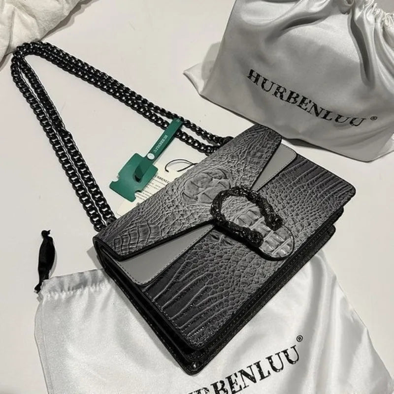 Crocodile Pattern Chain Shoulder Bag