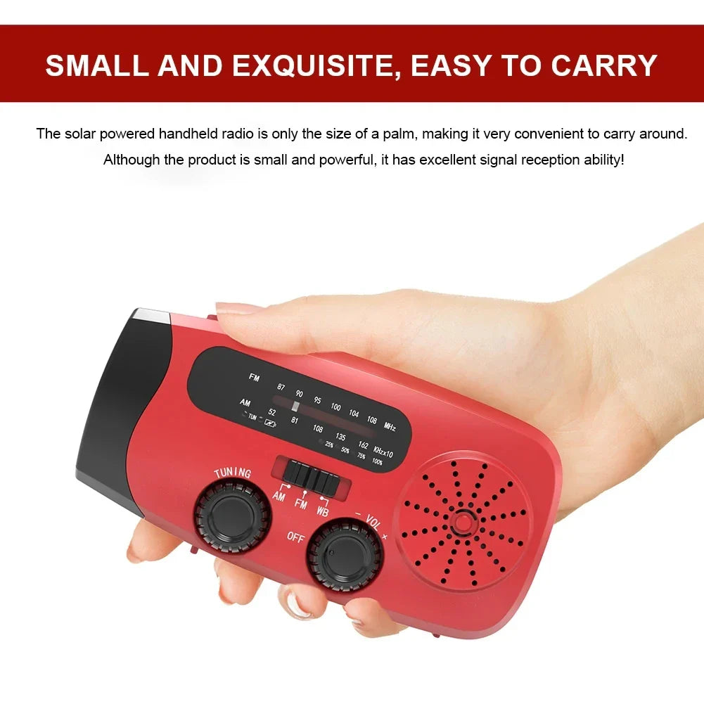Solar Emergency Radio Power Bank Red