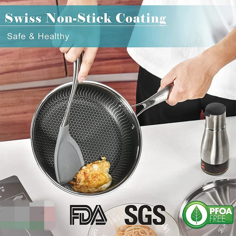 28cm Stainless Steel Honeycomb Nonstick Frying Pan with Lid Silver