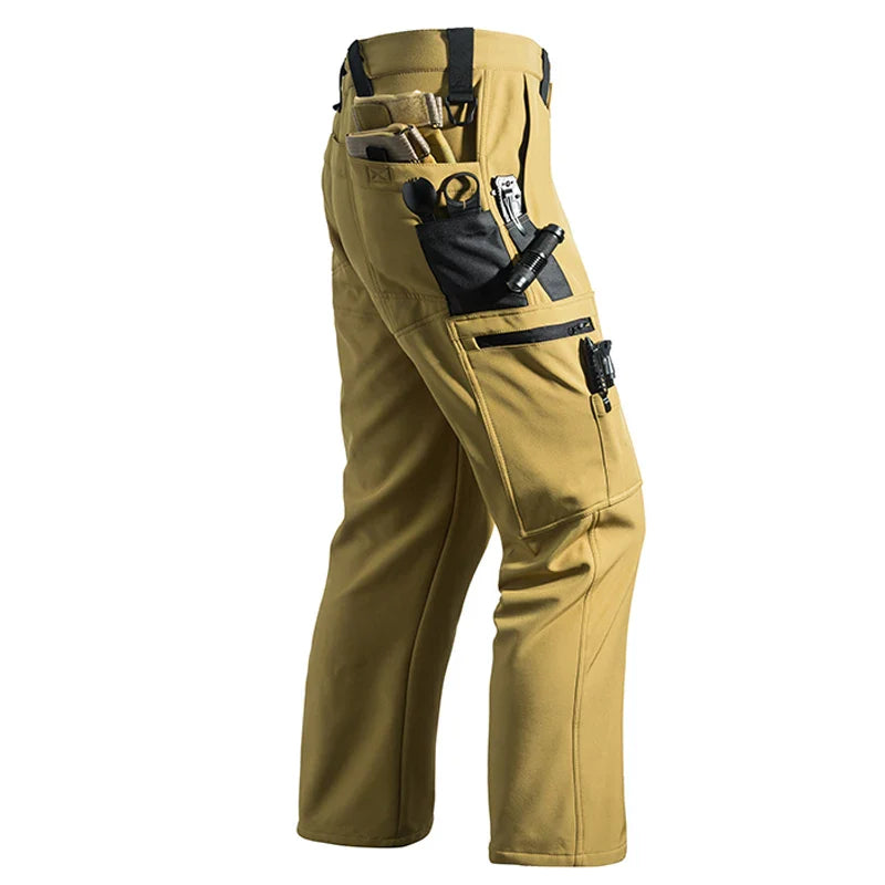 Men's Fleece-Lined Cargo Hiking Pants – Waterproof Softshell Outdoor Trousers