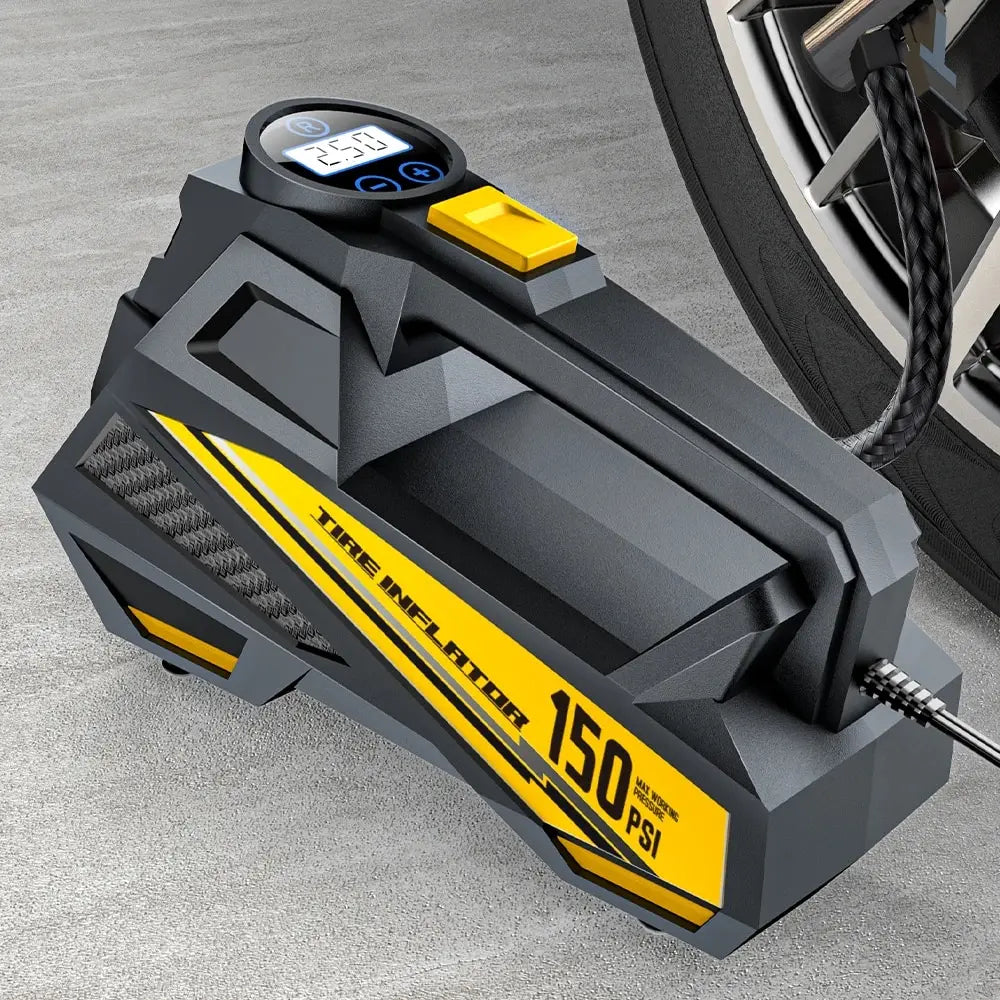 Corded Portable Car Air Pump 12V 150PSI Electric Tire Inflator with LED Yellow