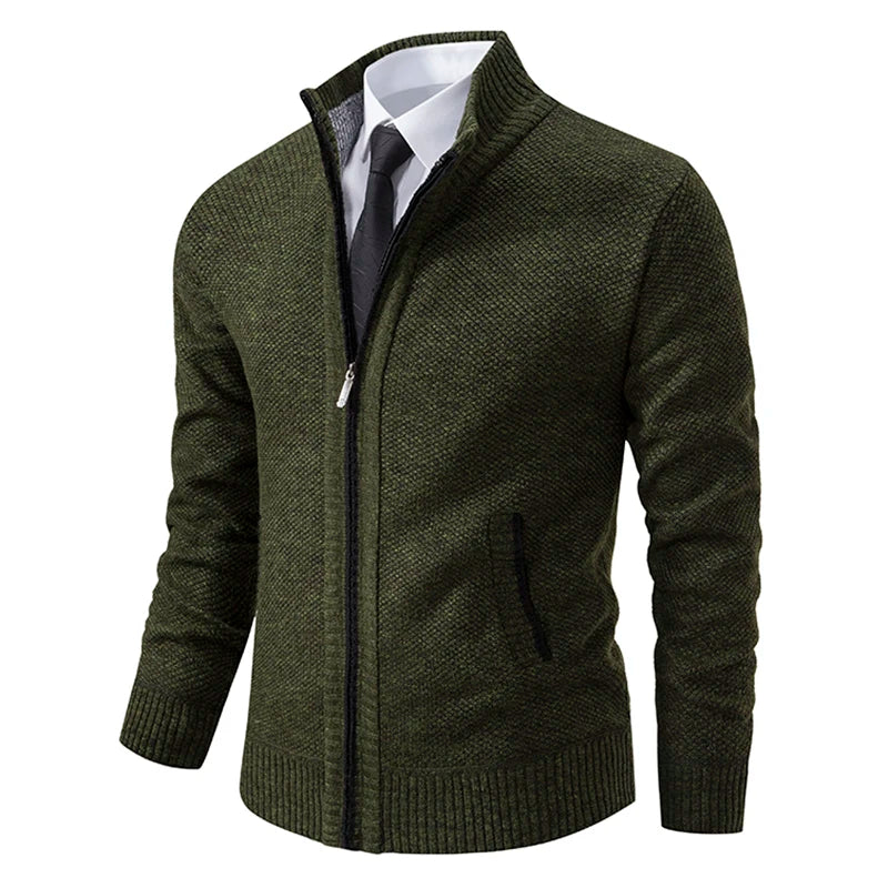Mens Collar Fleece Sports Zipper Jacket (Green)