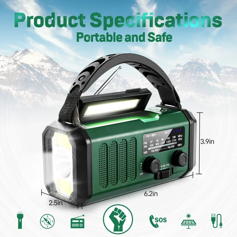 Emergency Weather Radio Solar Hand Crank Green