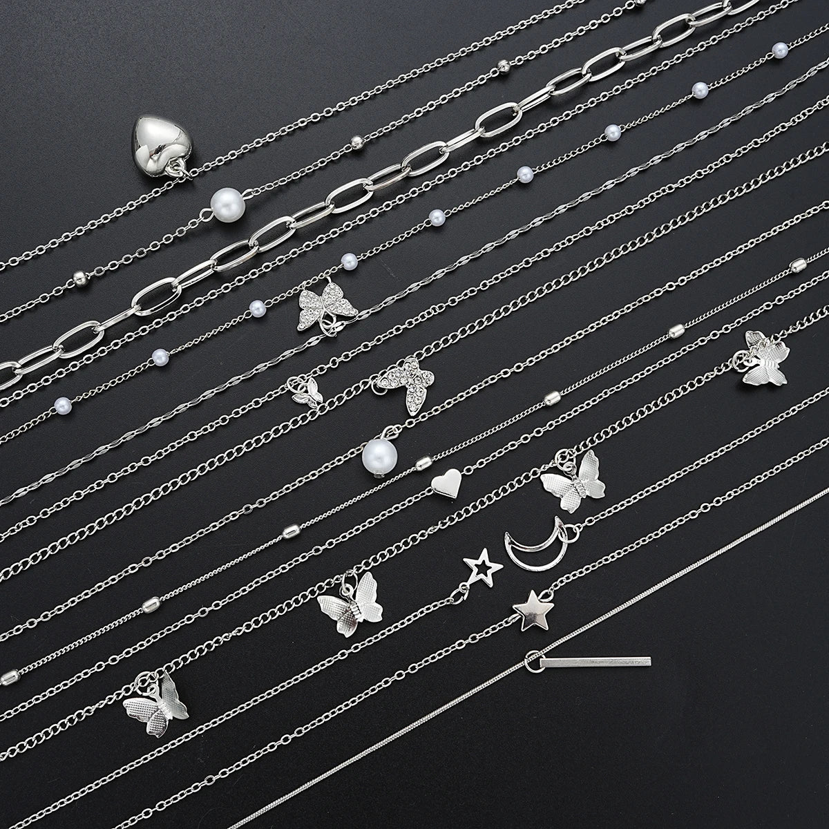 NNEOBA 13-Piece Womens Silver Necklace Set with Charms
