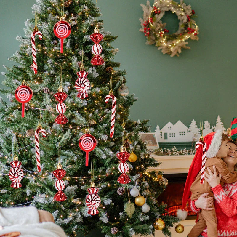 Sparkling 6-Piece Christmas Lollipop Candy Cane Pendant Ornaments Set