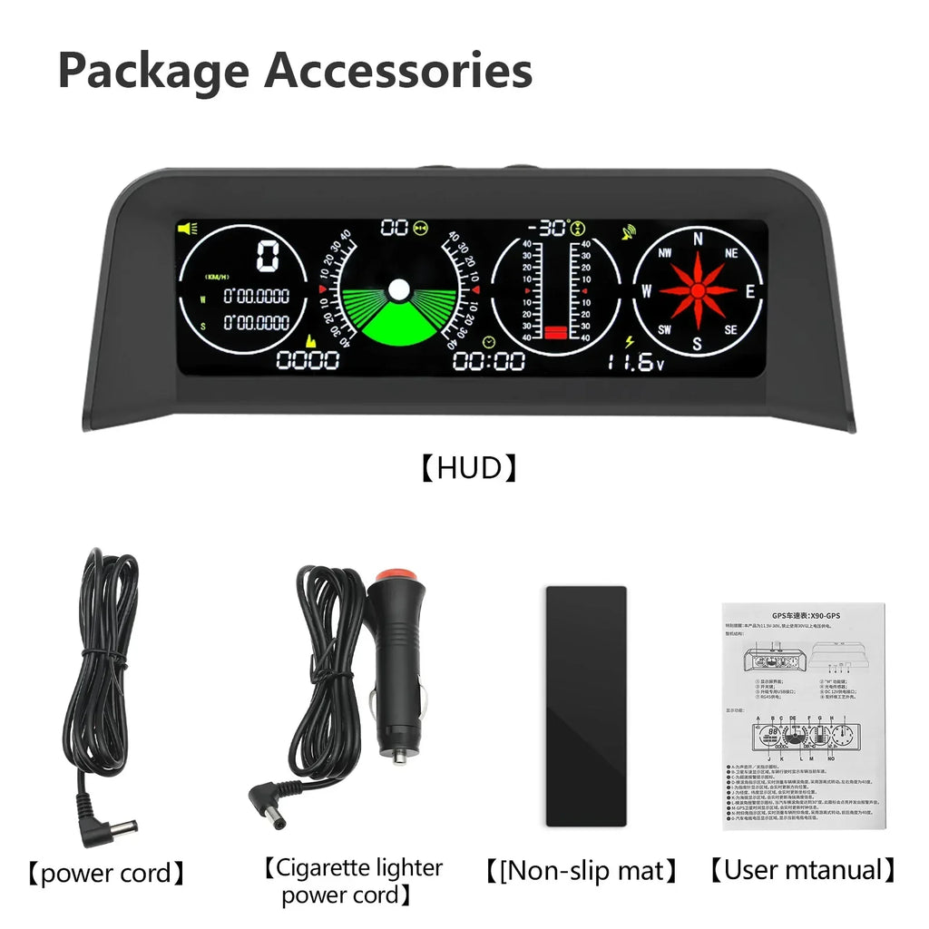 X90 GPS Speedometer & Inclinometer–Multi-Function Head-Up Display Black