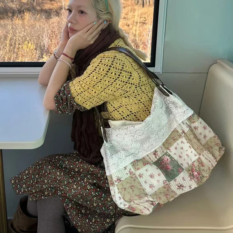 Bohemian Floral Patchwork Tote Bag