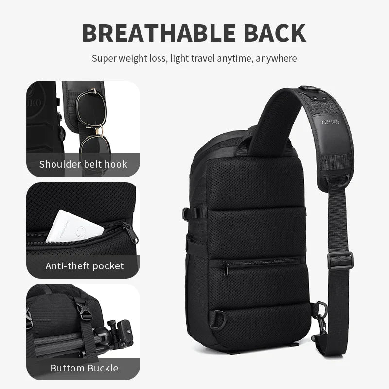Waterproof Oxford Sling Crossbody Chest And Shoulder Bag Black