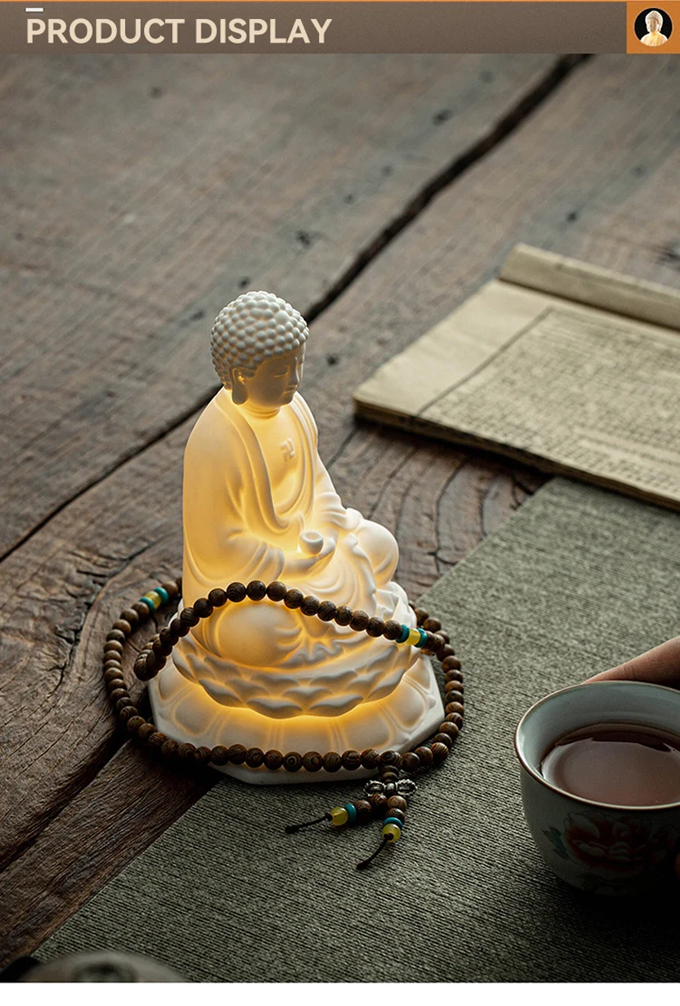 Ceramic Buddha LED Lamp: Tranquil Dhyana Sculpture