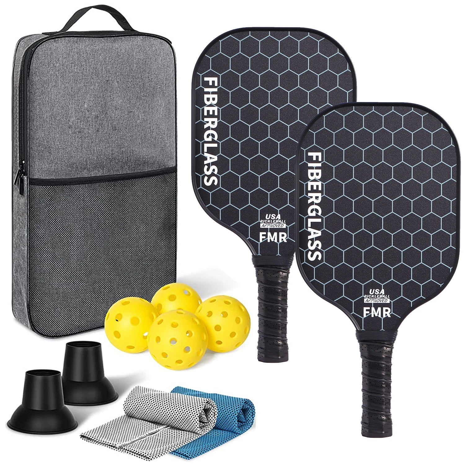 USAPA Approved Fiberglass Pickleball Paddle Set with 4 Balls