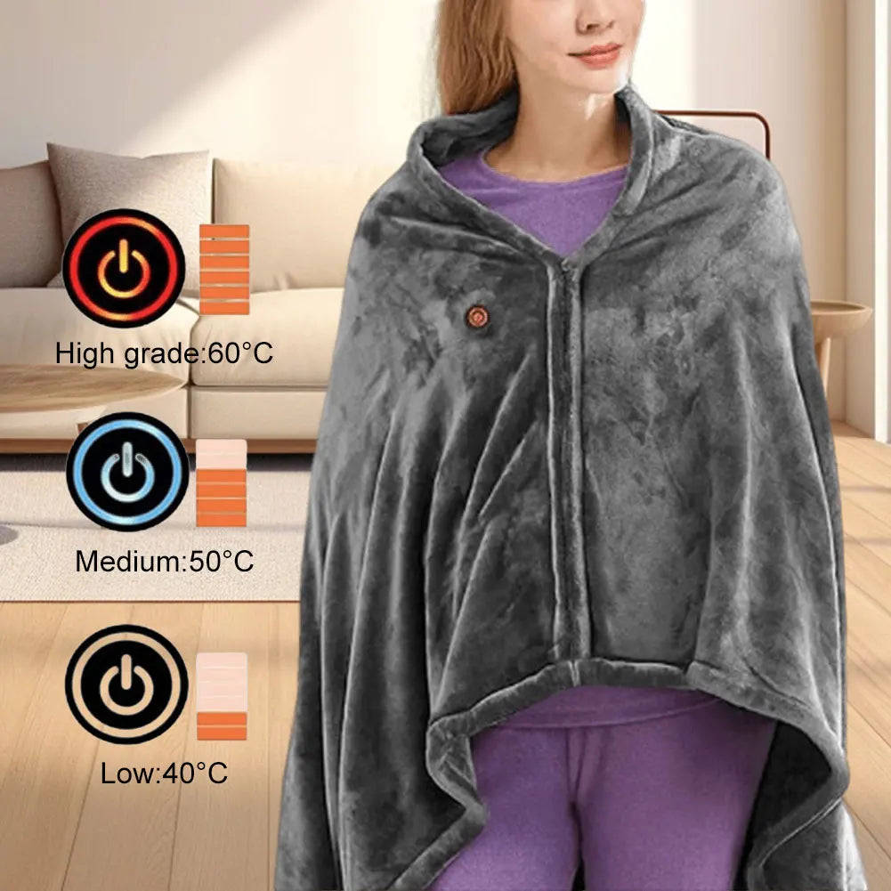 USB Heated Shawl Blanket – Electric Wearable Warming Blanket for Camping & Home