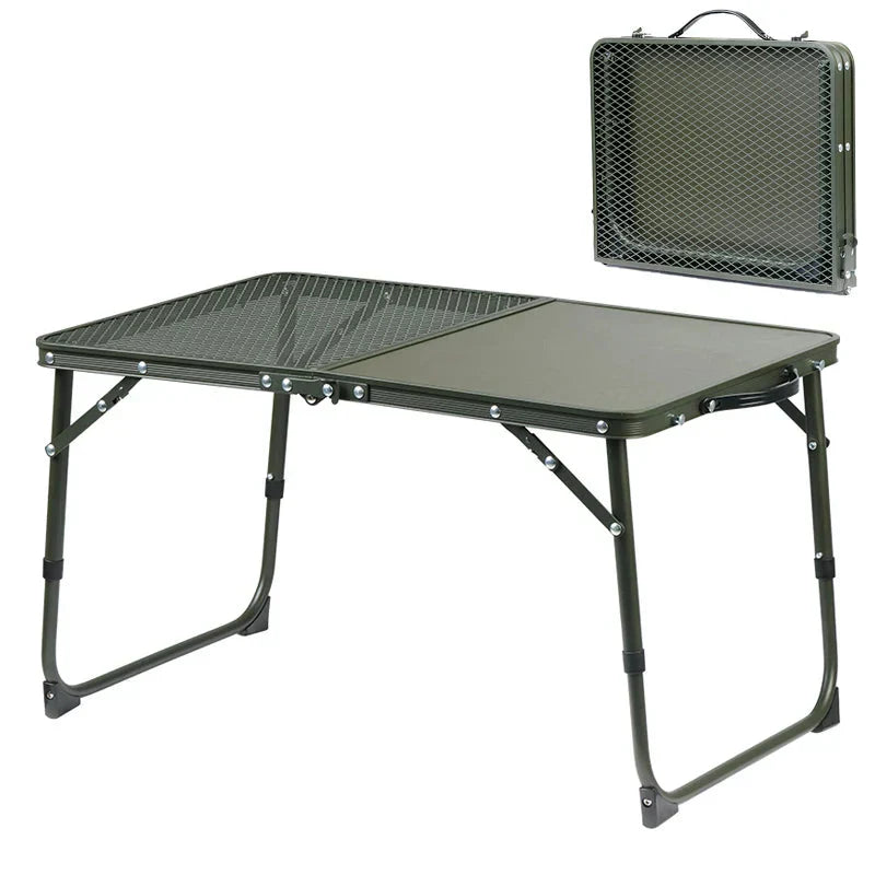 Adjustable Camping Table with Dual Surface Panels Green