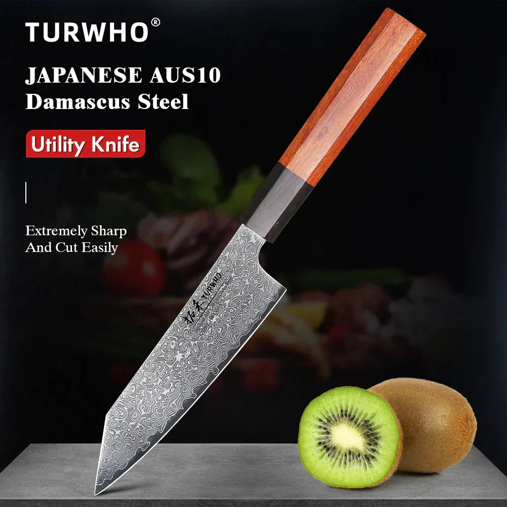 5-Inch Hand-Forged Damascus Steel Utility Knife Ebony And Rosewood Brown