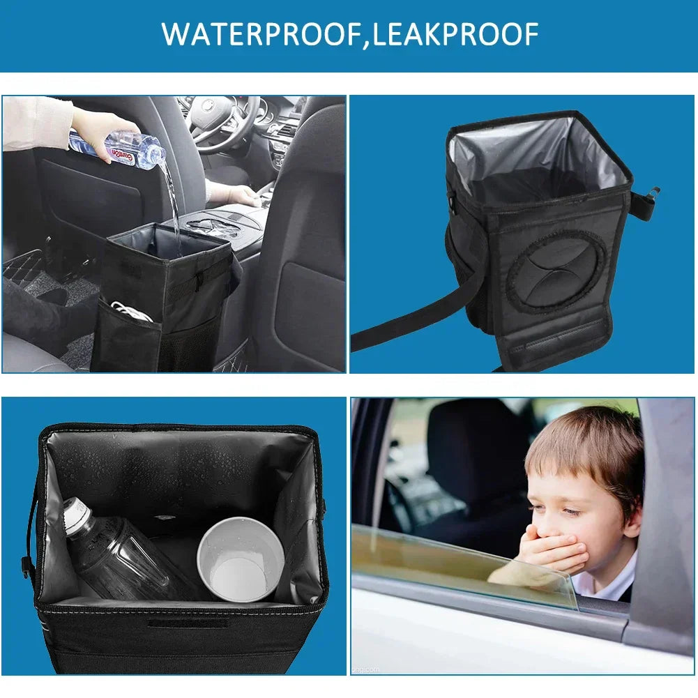 Waterproof Car Trash Can Organizer Portable Auto Bin Black