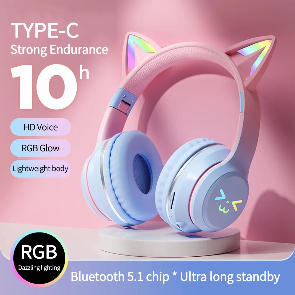 Cat Ear Wireless Bluetooth Headphone Blue