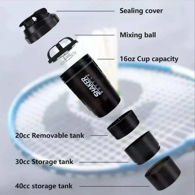 3-Layer Protein Shaker Bottle Black