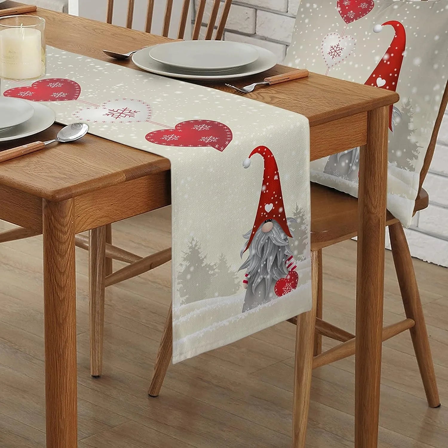 Christmas Snowflakes Linen Table Runner - Festive Dresser Scarf