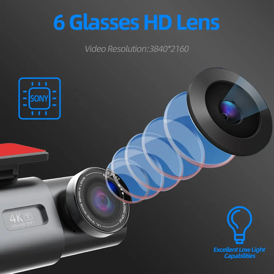 4K UHD Dual Lens Dash Cam Front Rear Night Vision Black