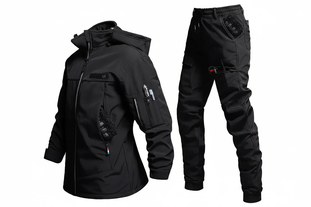 Men's 3-in-1 Tactical Softshell Suit – Waterproof Windproof Fleece-Lined Outdoor Hiking Set