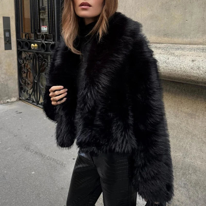 Neo Mint Faux Fox Fur Shawl Collar Jacket