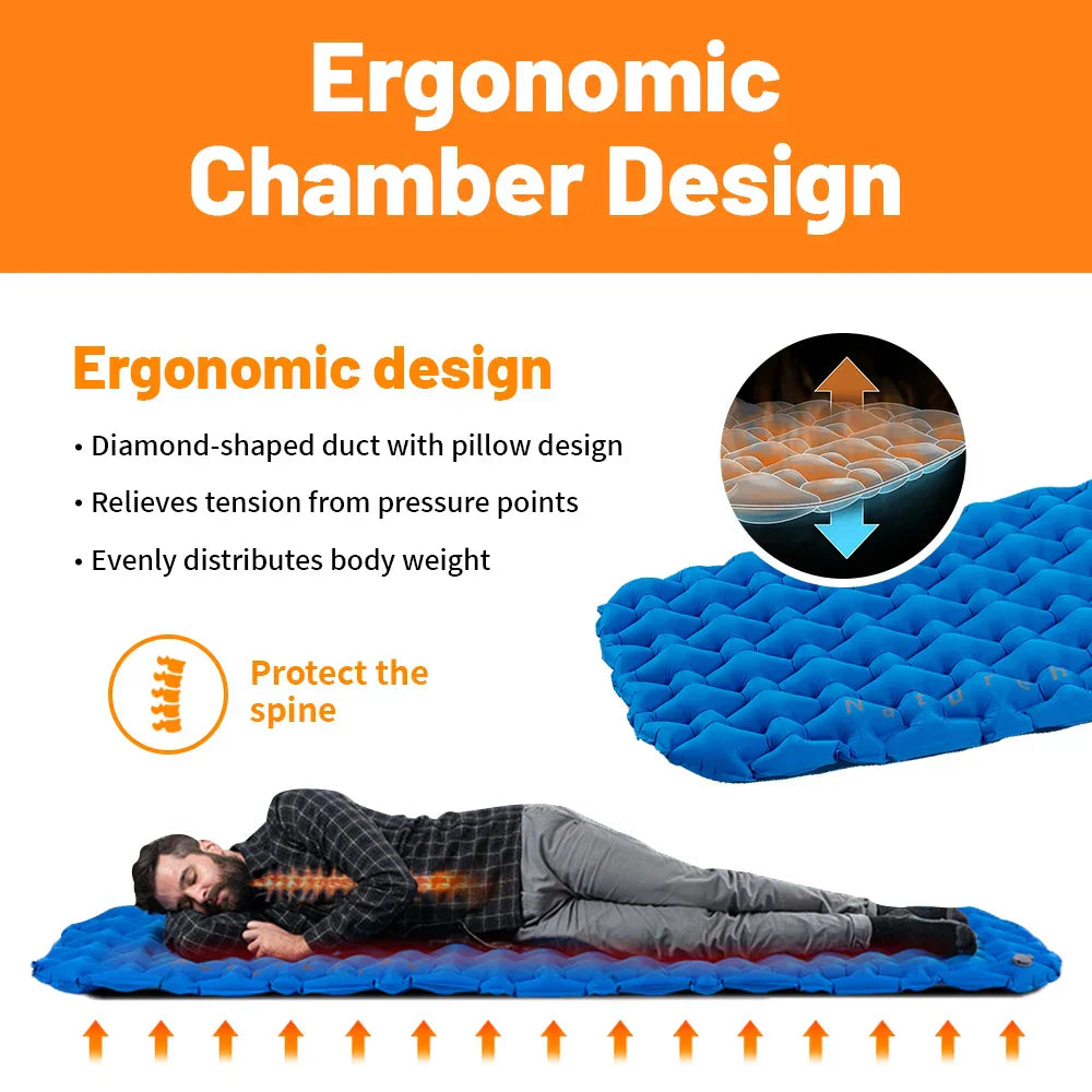 Inflatable Camping Mattress with Air Bag Blue