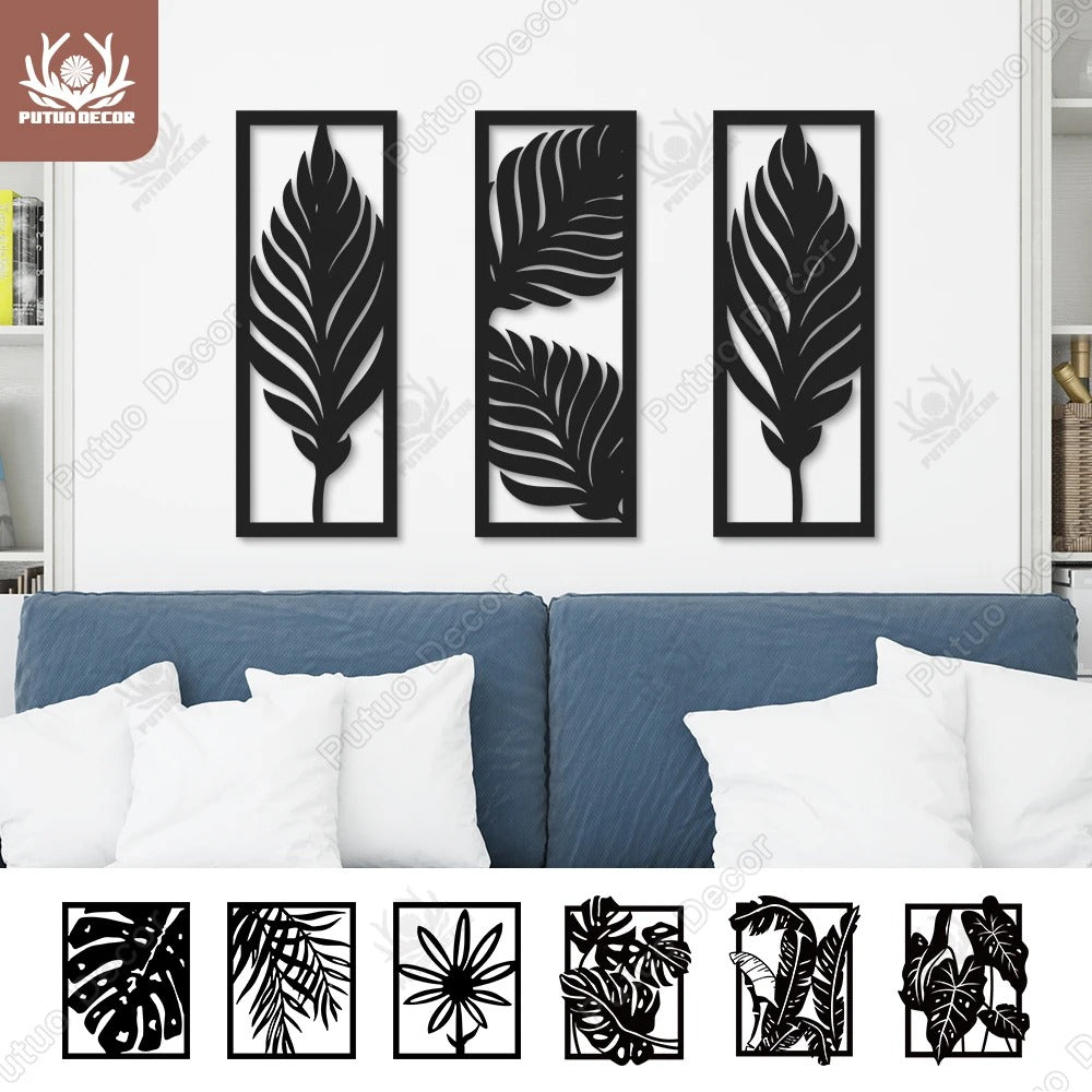 Boho Tropical Leaves Wooden Wall Art