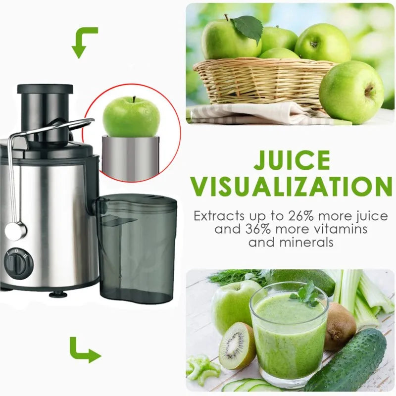 High Power Centrifugal Juicer Large Caliber Electric Juice Extractor Grey