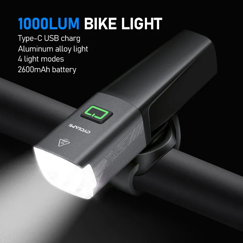 1000LM Smart Bike Headlight USB Rechargeable Black