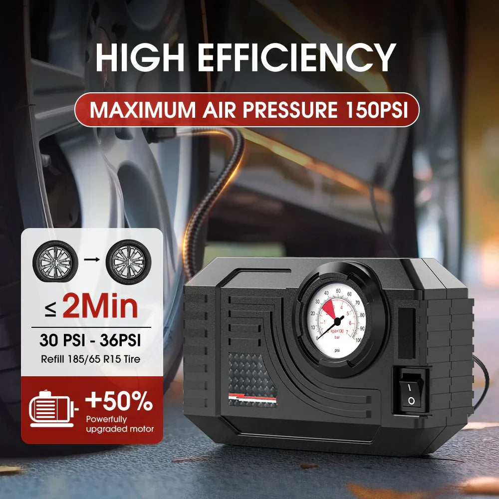 Mini Electric Air Pump 20L/Min Portable Tire Inflator Black