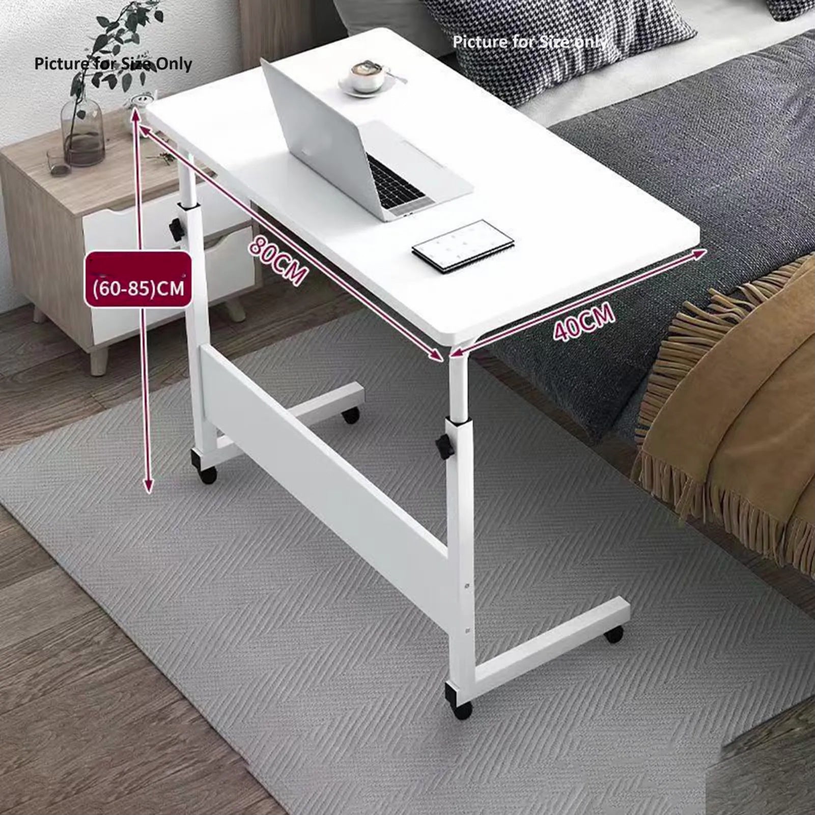 Mobile Standing Desk - Height Adjustable Bedside Sofa Desk (40x60cm, Black)