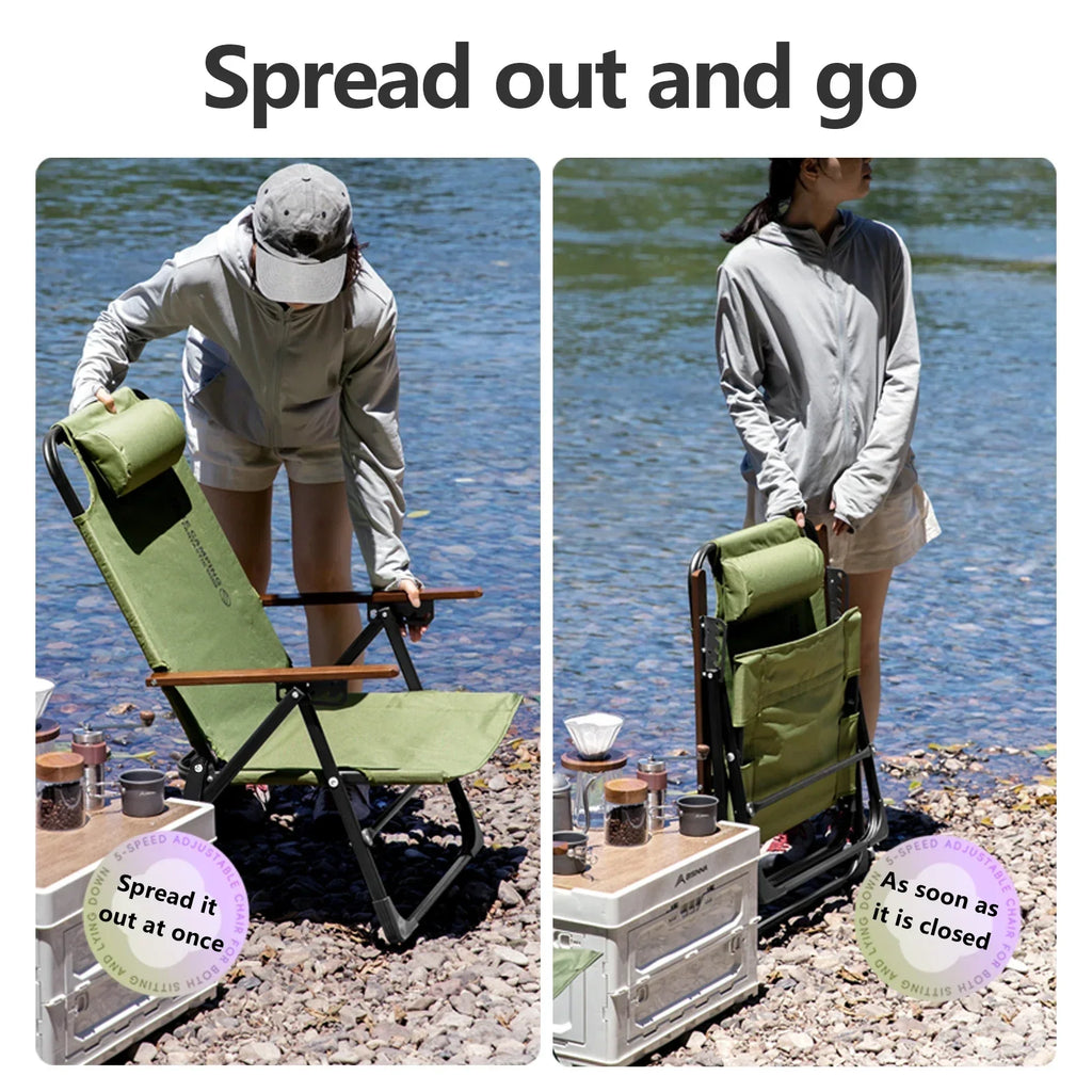 Camping Folding Chair with Detachable Pillow Green