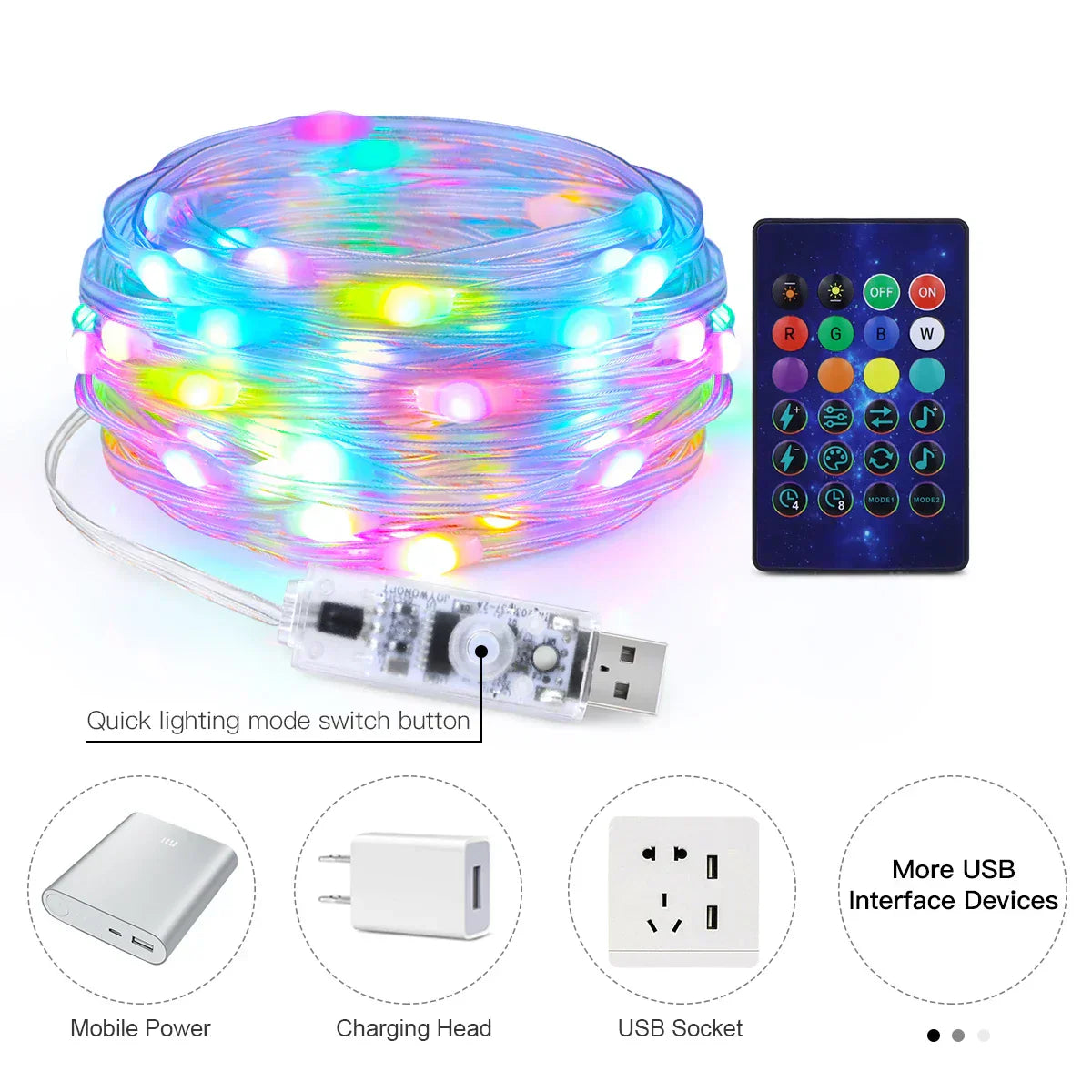 20M Dream Color USB 5V LED String Lights - Bluetooth Music APP RGBIC Addressable Fairy Lights