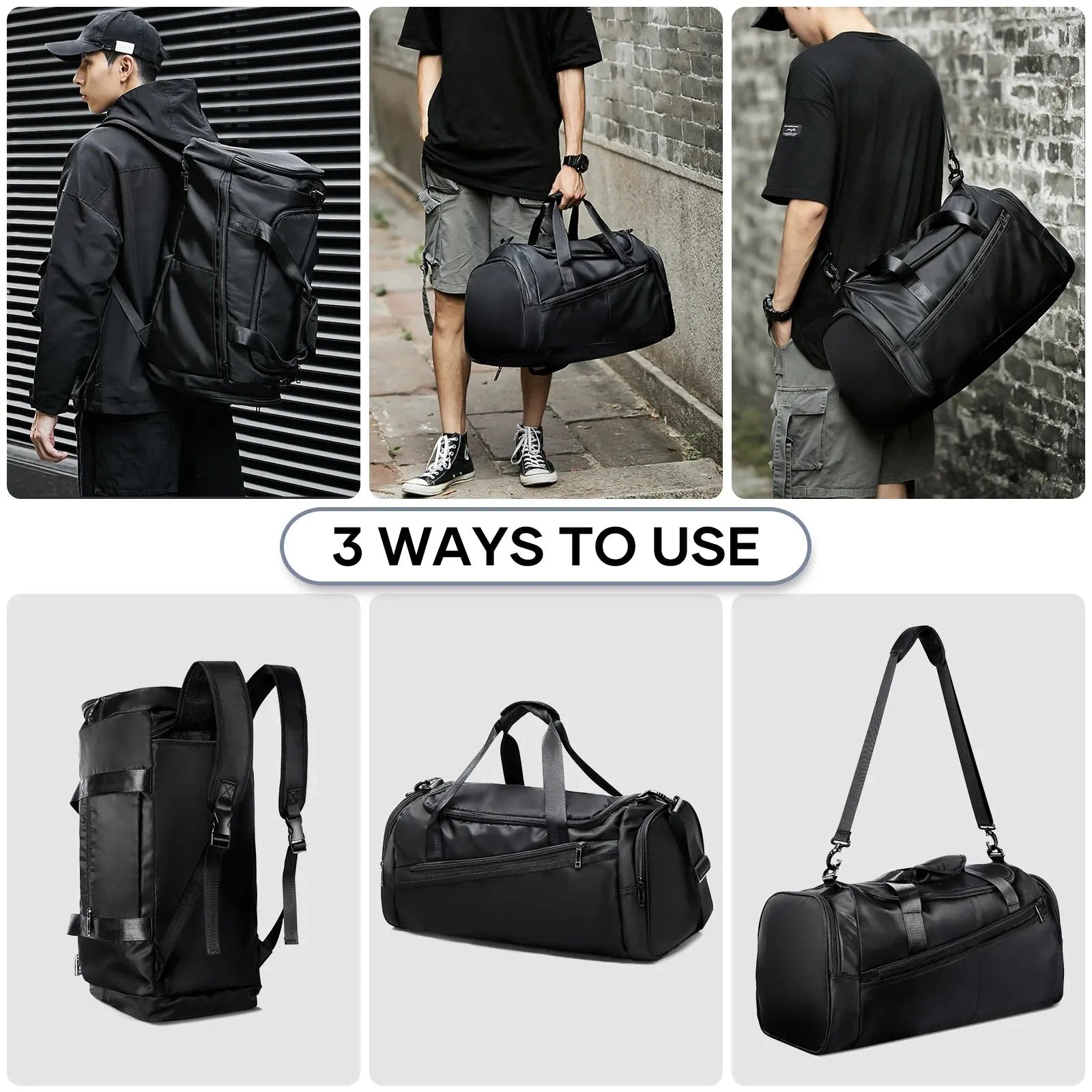 40L Foldable Sports Gym Travel Duffel Bag Black
