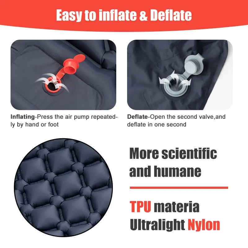 Camping Inflatable Sleeping Pad with Built-in Foot Pump And Pillow Navy Blue