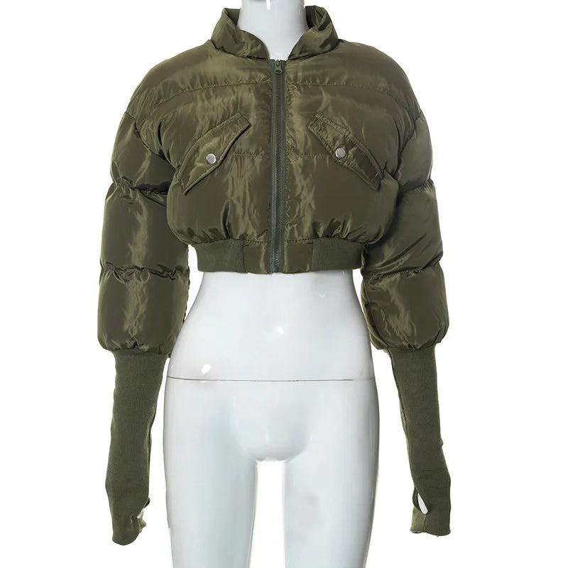 Women's Cropped Quilted Puffer Jacket – Stand Collar Winter Coat