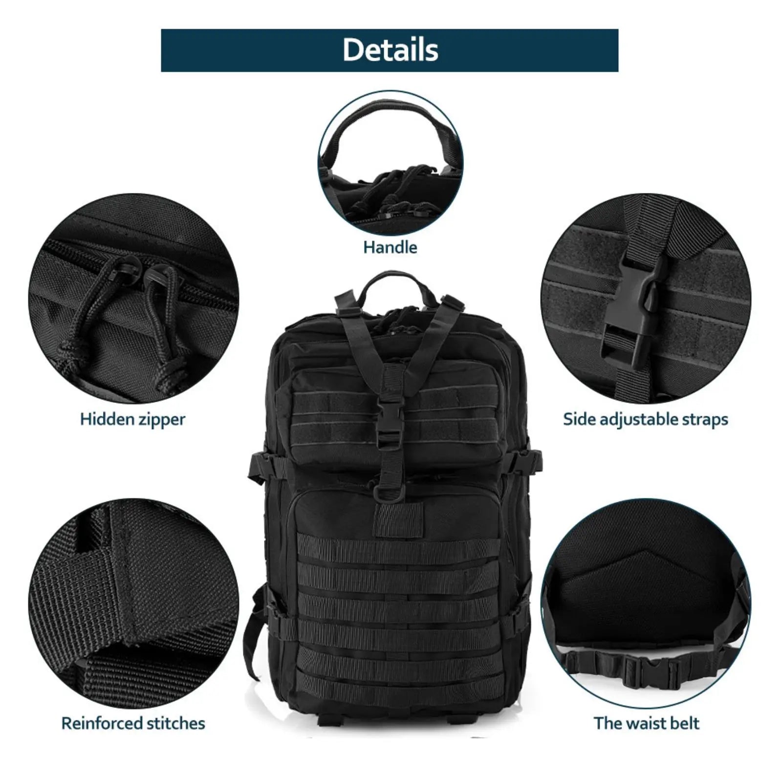 Waterproof Hiking Backpack Outdoor Bag (Black)