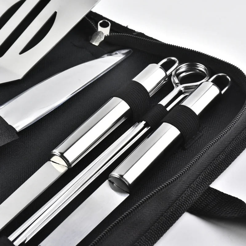 9-Piece Stainless Steel BBQ Grill Tool Set Silver