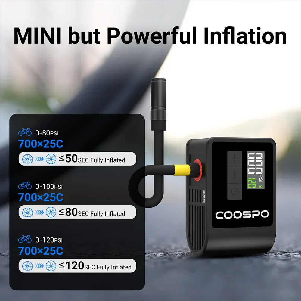 Mini Electric Air Pump Portable Digital Tire Inflator 120PSI Black
