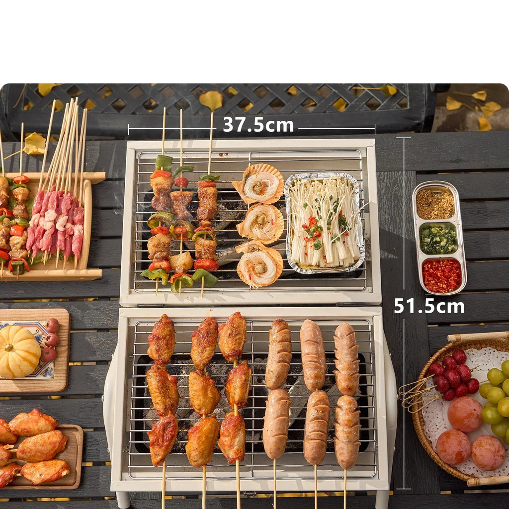 Dual-Side Portable Charcoal BBQ Grill Camping Stove White