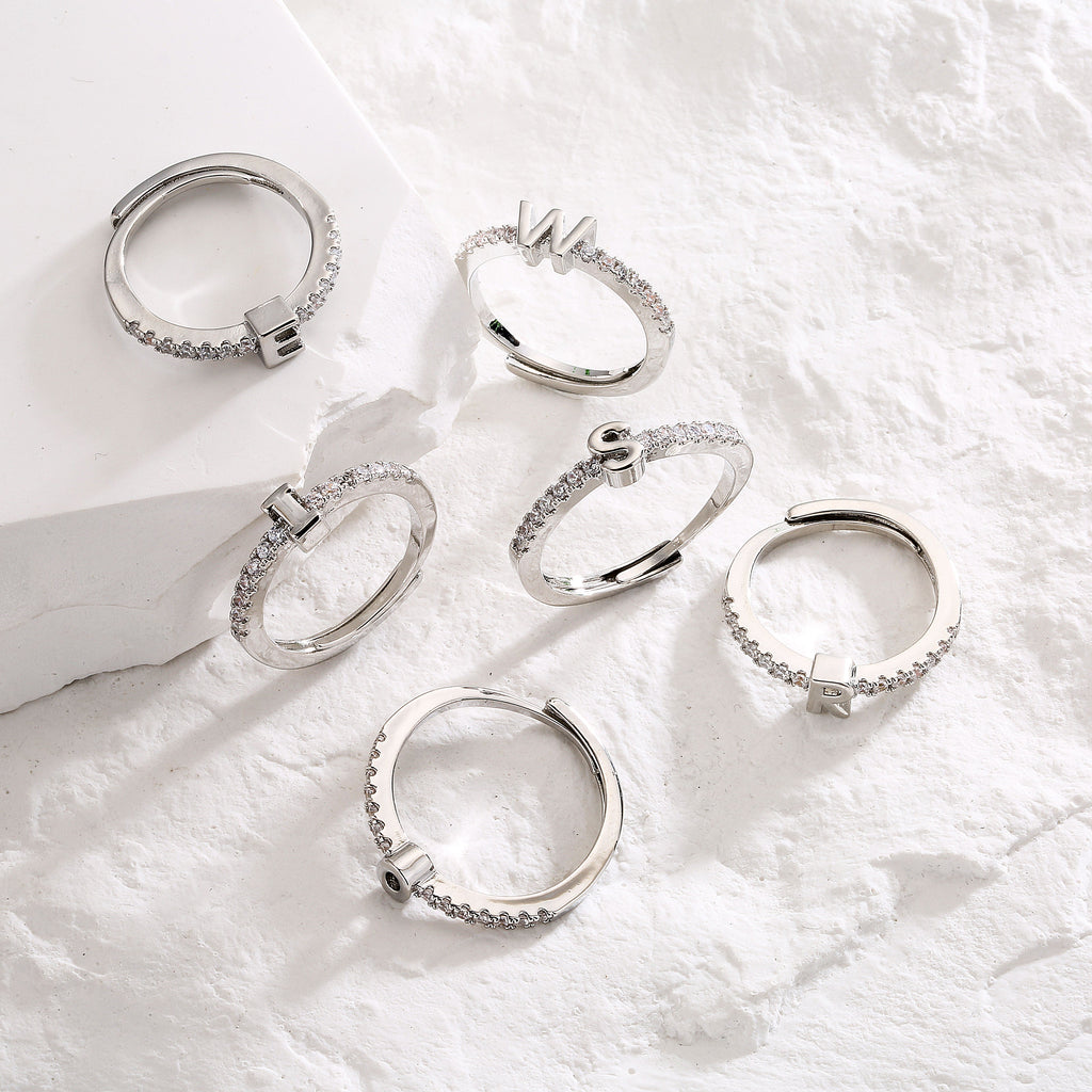 Fashion Initials Letter Ring Women Classic Simple Opening Finger Ring For Women Party Jewelry Gift