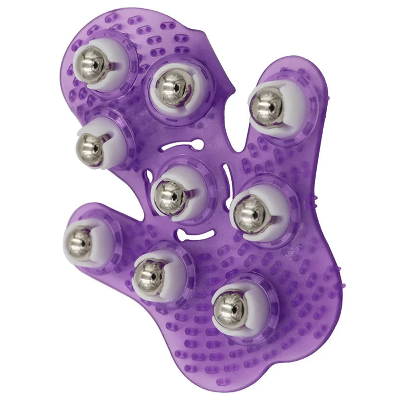 Palm-Shaped Massage Glove 9 Metal 360 Rollers Purple