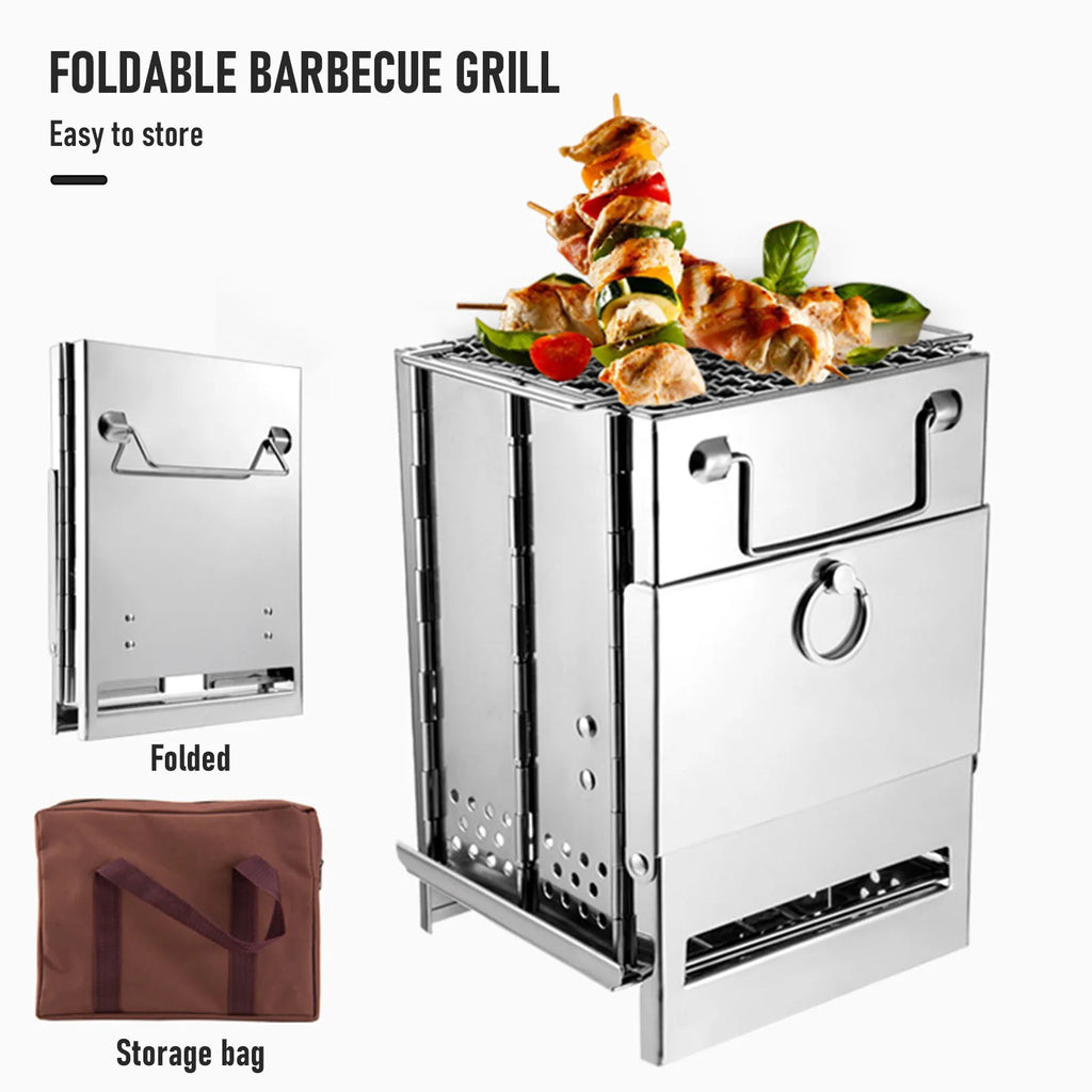 Foldable Stainless Steel Wood Stove Silver