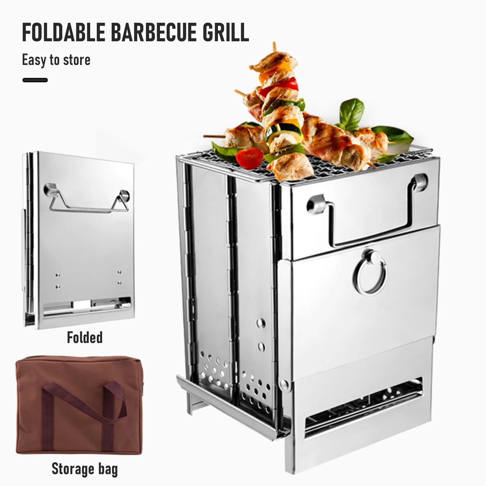 Foldable Stainless Steel Wood Stove Silver